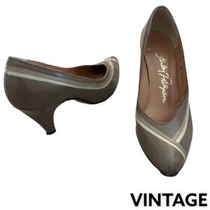 STANLEY PHILIPSON Heels Pumps Leather 3-Tone Taupe/brown with Detail 6AA Vintage